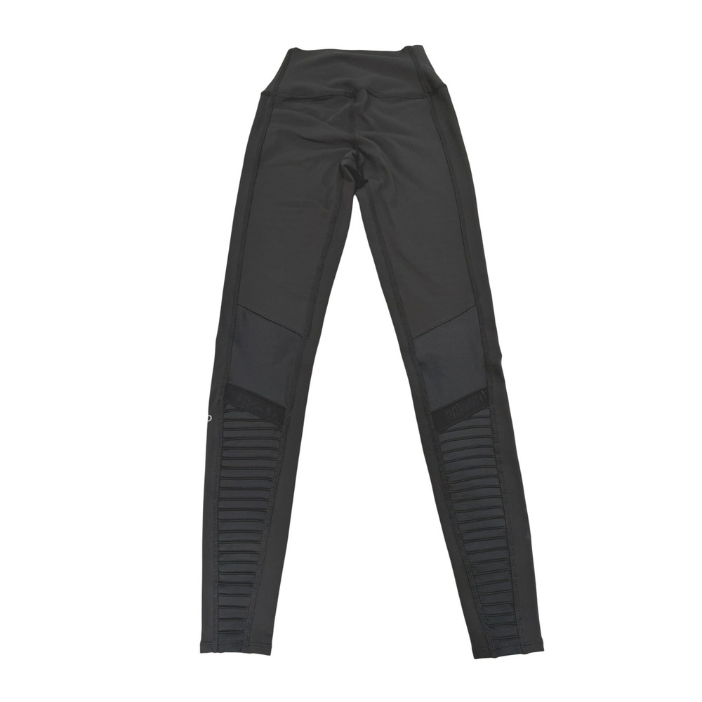 Alo Yoga Moto Leggings Anthracite Dark Gray High Waist Mesh XXS 28"‎ Inseam - Picture 2 of 7